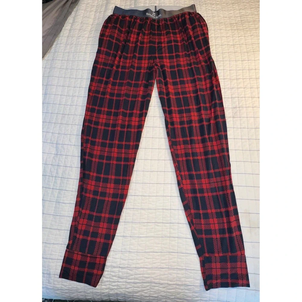 Tommy John Mens Red Navy Blue Plaid Second Skin Pajama Pants Sleepwear Large - Picture 1 of 6